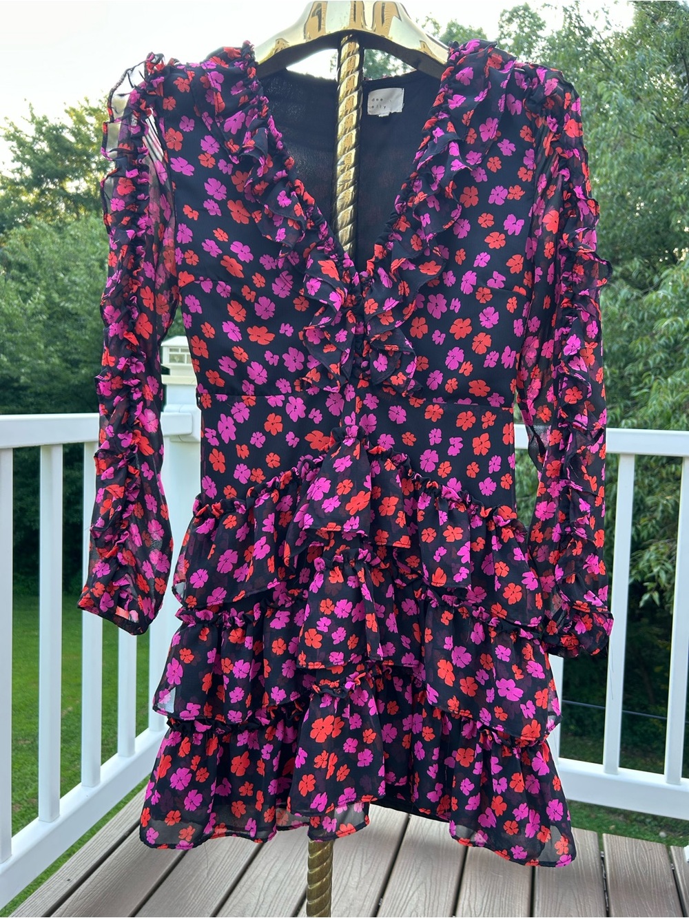 Women’s Black Floral Ruffle Tiered Mini Dress - Plum & Red Flora